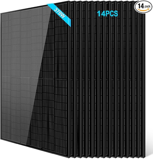 SUNGOLDPOWER 14pcs 370W Solar Panels Monocrystalline, Grade A Solar Cell, Waterproof IP68, High Efficiency Solar Panel On/Off Grid Supplies for Charging Station, Household, Marine, RV, Tiny House