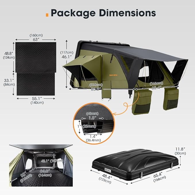 Sanhima Rooftop Tent Hard Shell - Jervis Overland Aluminium ABS Roof Top Tent w/Stargaze Window & LED Strip Light for Car SUV Truck Camping, 2-3 People