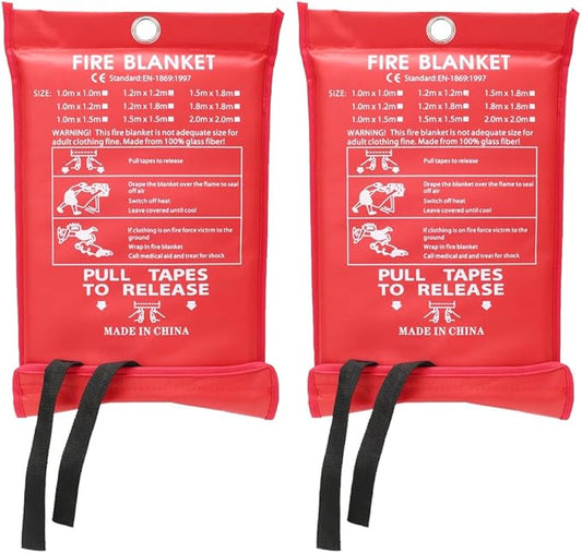 Fire Suppression Blankets - Emergency Fiberglass Fire Retardant Blankets for Home, Kitchen, Car & Warehouse - 2 Pack (47" x 47")