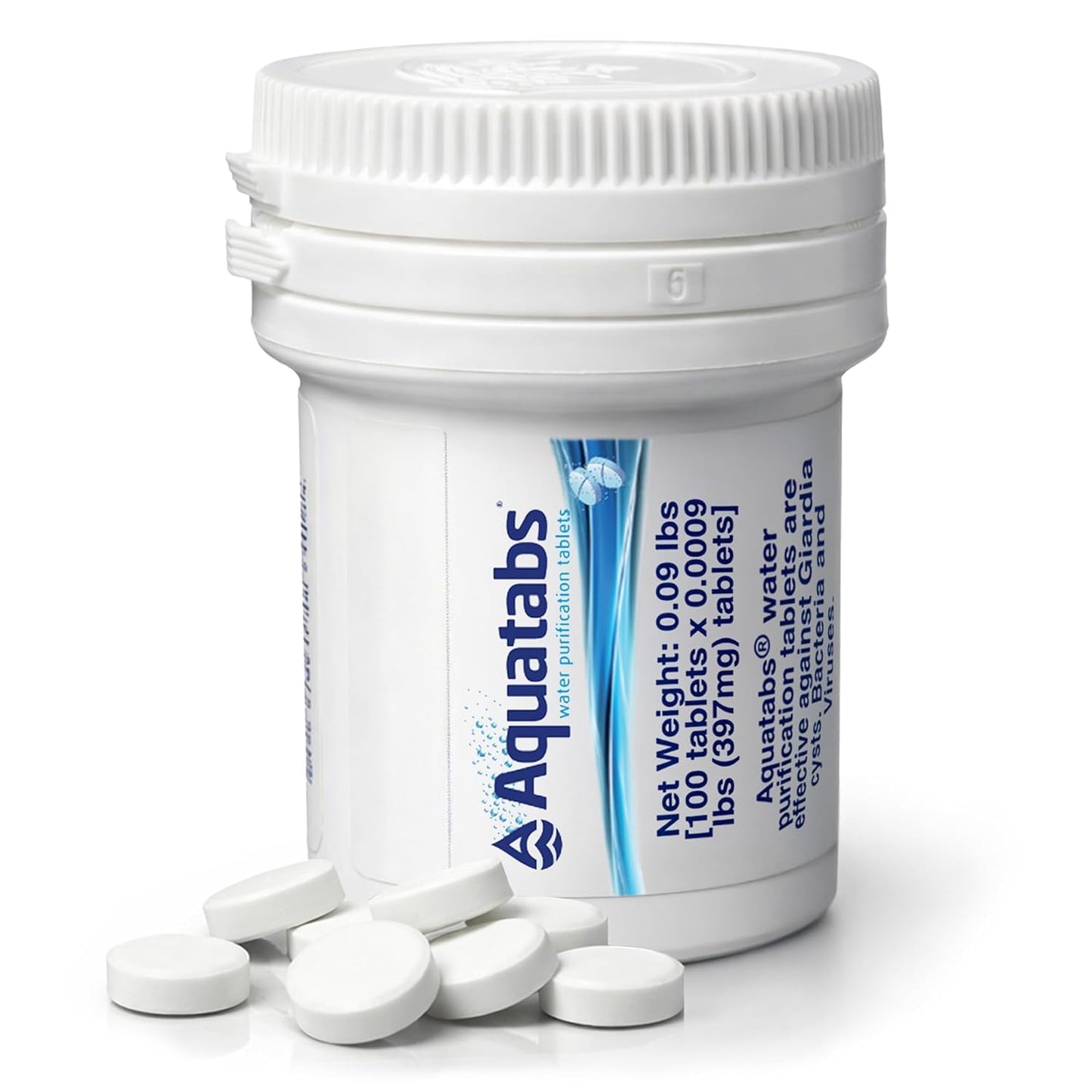 Aquatabs Water Purification Tablets (397mg, 100 Pack). Water Filtration System for Camping
