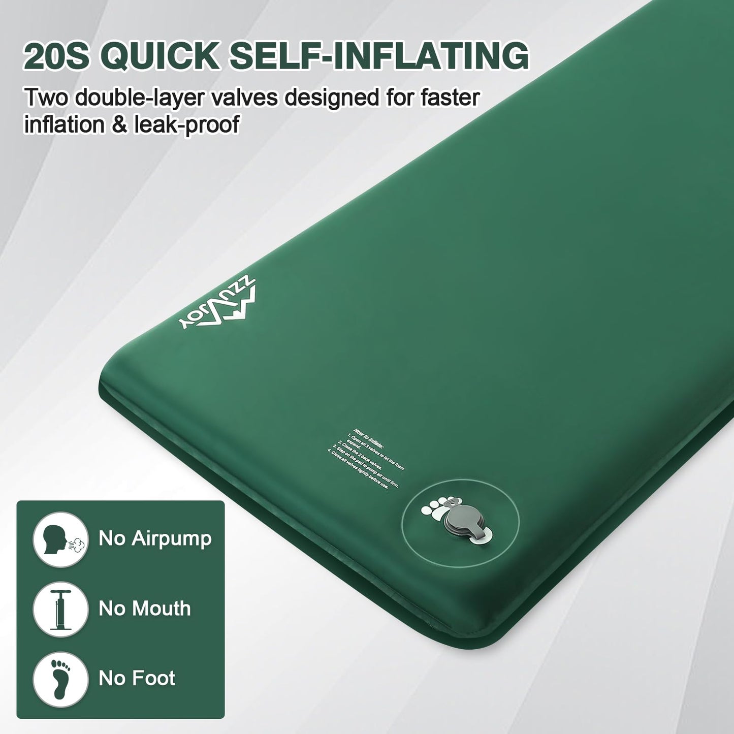 Zzuvjoy Memory Sleeping Pad, 3.1" Ultra-Thick Foam Sleeping Mats for Camping, 9.5 R-Value Insulated