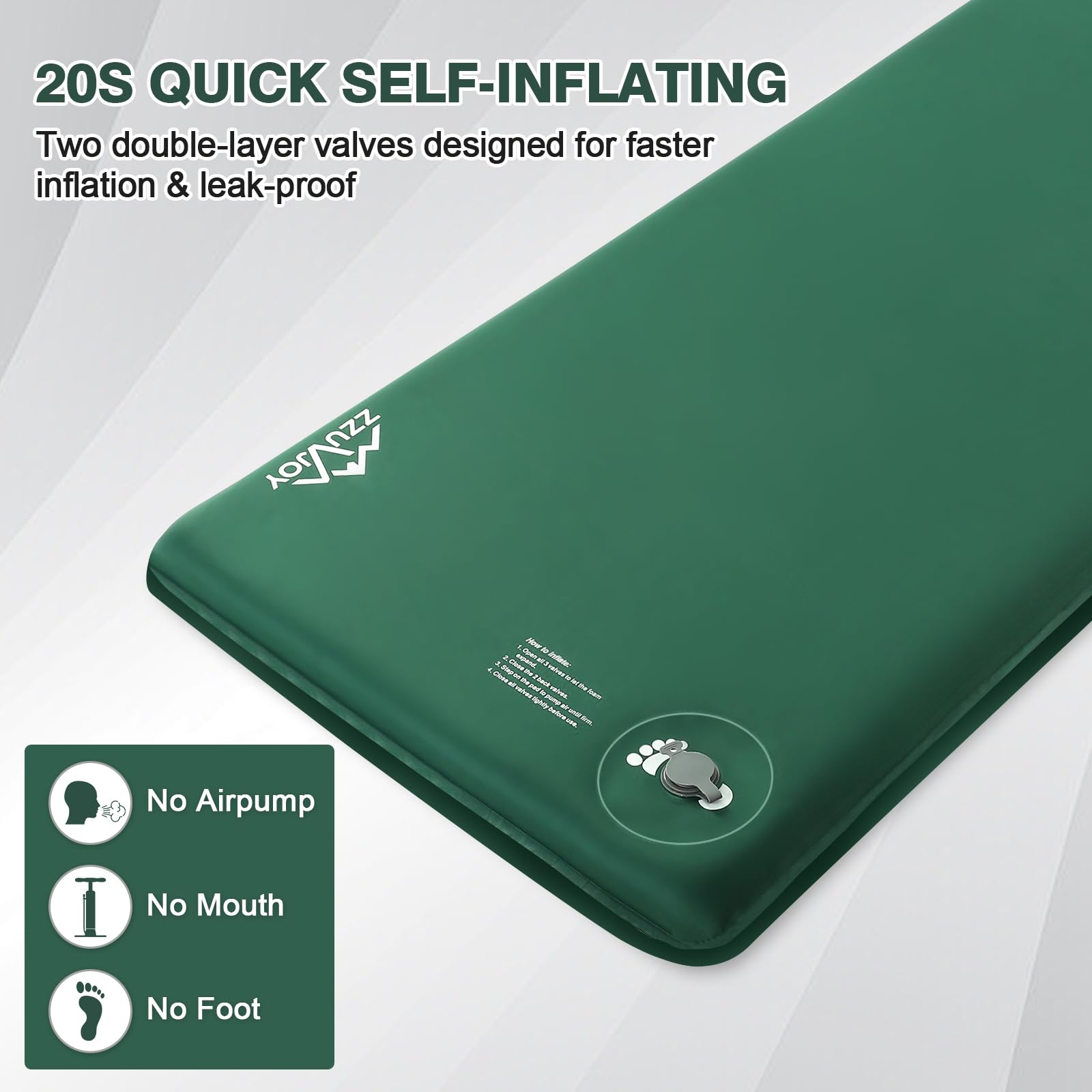 Zzuvjoy Memory Sleeping Pad, 3.1" Ultra-Thick Foam Sleeping Mats for Camping, 9.5 R-Value Insulated