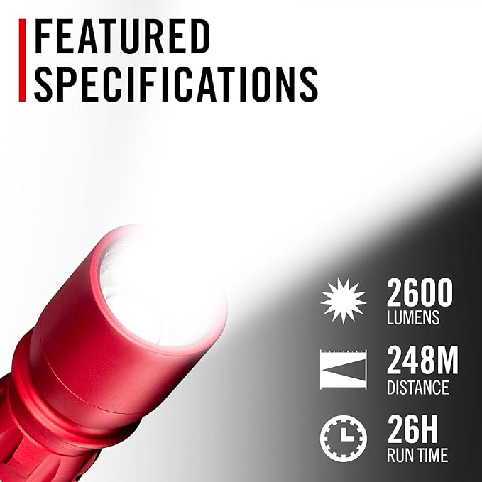 Coast XP11R 2600 Lumen USB-C Rechargeable LED Flashlight with Slide Focus®?¯and Pure Beam® Focusing Optic, 4 Light Modes, Red
