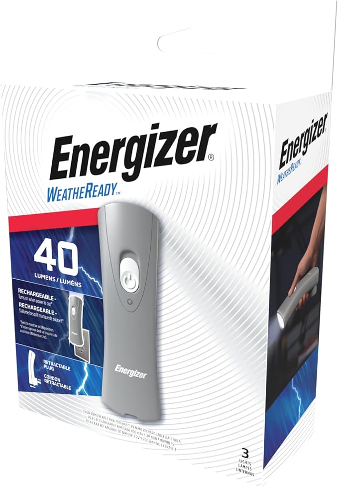 Energizer Weatheready Rechargeable Flashlights for Home, Pack of 3, Emergency Flashlight for Hurricane Supplies, Survival Kits, Power Outages, LED Flash Light with Convenient Plug-in Design