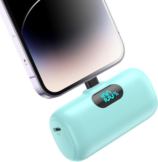 Mini Portable Charger for iPhone,5000mAh PD Fast Charging Battery Pack,LCD Display Cute Power Bank Portable Phone Charger for iPhone 14/14 Pro Max/13/13 Pro/12 Pro/11/XS/XR/X/8/7/6 (Green)