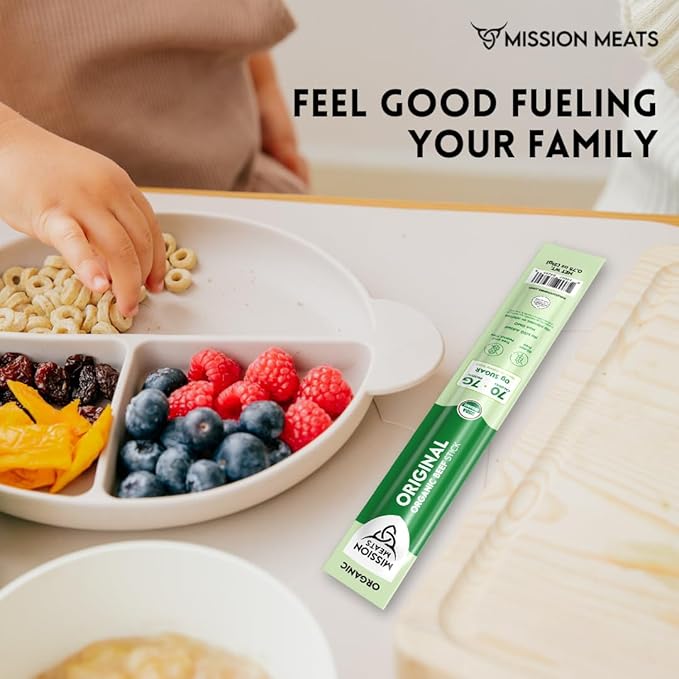 Mission Meats 100% Certified Organic Beef Sticks – Pasture-Raised, Zero Sugar, Non-GMO, Healthy Individually Wrapped Meat Sticks Snack, 0.75oz (12ct)