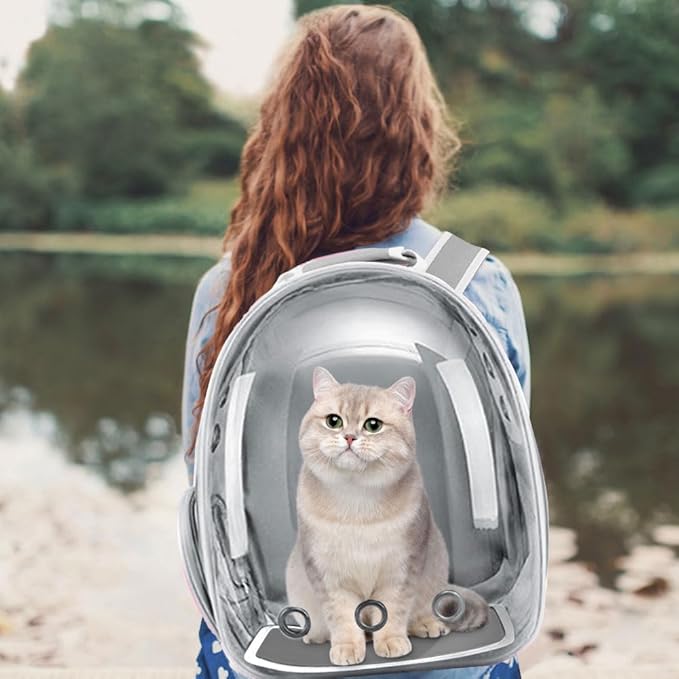 Pet Backpack Carrier with Harness Backpack for Cats, Small Dogs, Bunnies etc with Harness Included, Pet Carrier for Traveling, Walking, Hiking and Outdoor Activities (Grey)