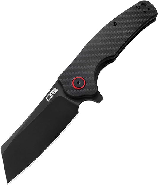CJRB Crag Folding Pocket Knife, 3.43" AR-RPM9 Steel Blade Carbon Fiber Handle EDC Knife with Pocket Clip for Men Women Camping Survival Hiking, Black (J1904)