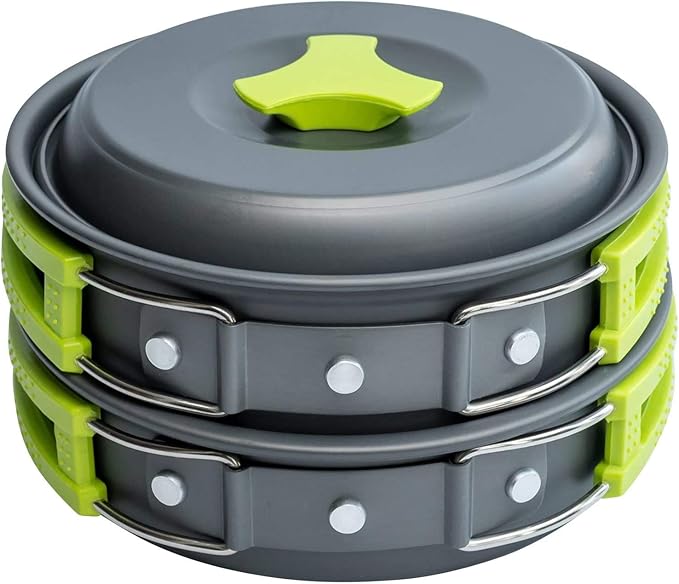 MalloMe Camping Cookware Mess Kit for Backpacking Gear ??Camping Cooking Set - Camping Pots and Pans Set - Backpacking Stove/Portable Stove Compatible - Camp Kitchen Equipment Accessories Pot