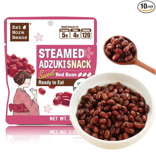 【Eat More Beans】STEAMED ADZUKI SNACK -Sweet Red Bean, steamed bean, Organic Adzuki Beans, healthy USDA Certified, Vegan, Non-GMO (2oz, 10packs)