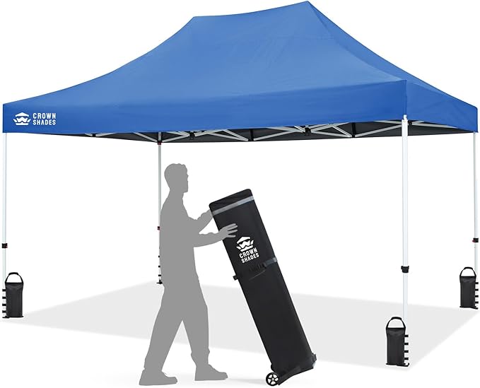 CROWN SHADES 10x15 Pop Up Canopy Tent, Thicken Frame Commercial Heavy Duty Tent, 8 Stakes & 4 Sandbags & 4 Ropes, Outdoor Canopies for Events, Parties,Blue