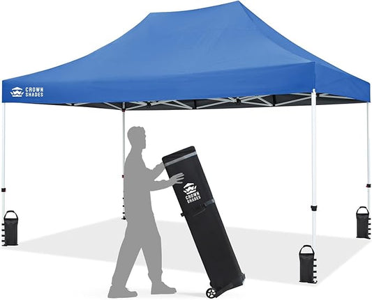 CROWN SHADES 10x15 Pop Up Canopy Tent, Thicken Frame Commercial Heavy Duty Tent, 8 Stakes & 4 Sandbags & 4 Ropes, Outdoor Canopies for Events, Parties,Blue