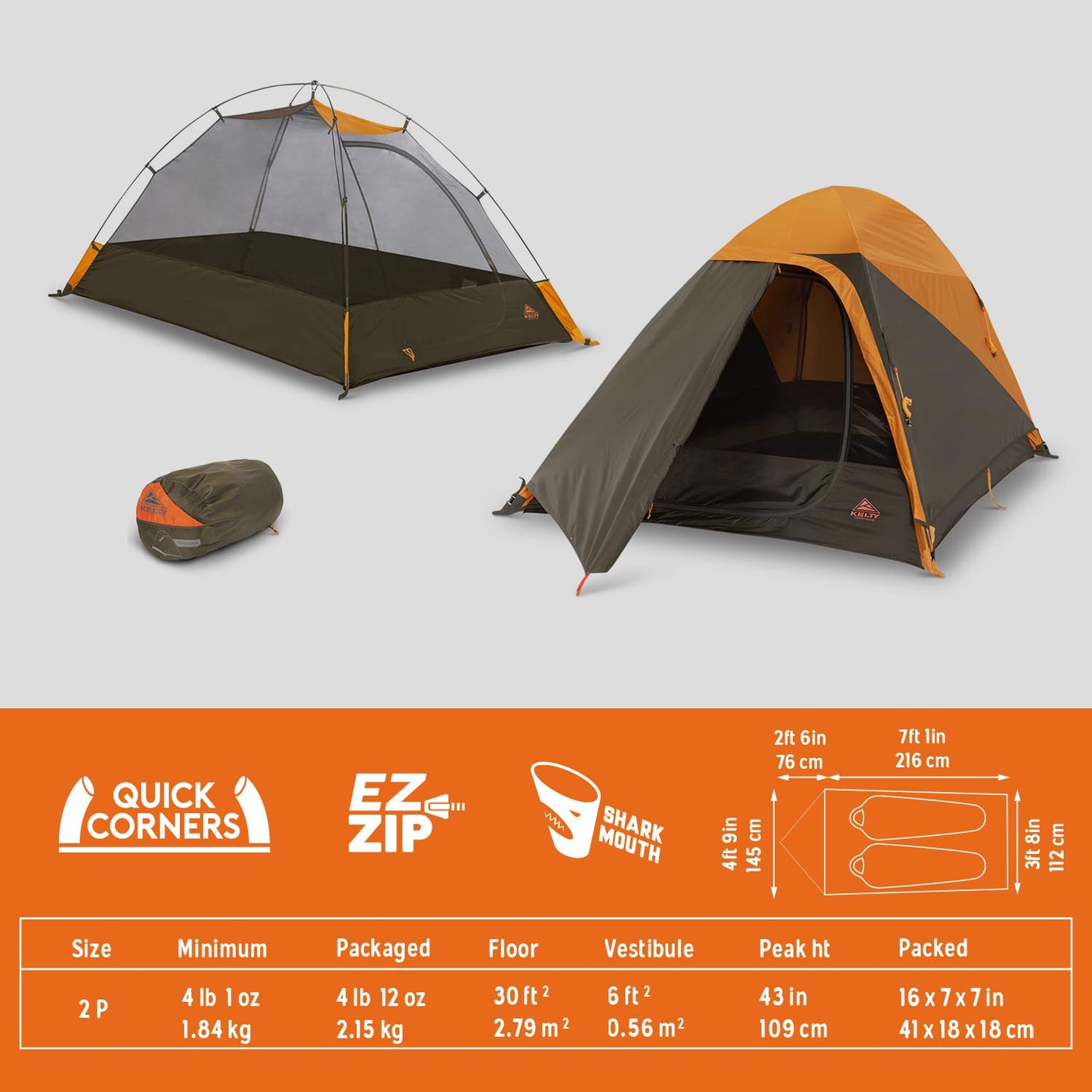 Kelty Grand Mesa 2P or 4P Backpacking Tent – 3 Season Camping, Thru Hiking Shelter, Aluminum Pole