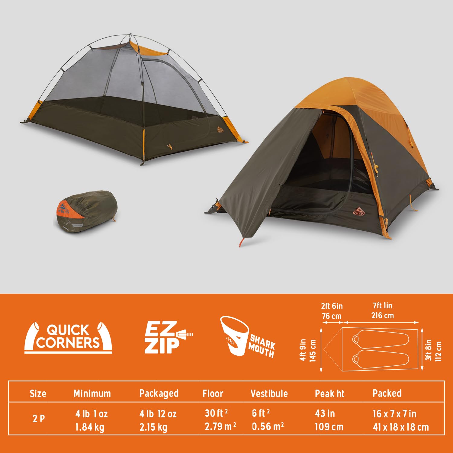 Kelty Grand Mesa 2P or 4P Backpacking Tent – 3 Season Camping, Thru Hiking Shelter, Aluminum Pole