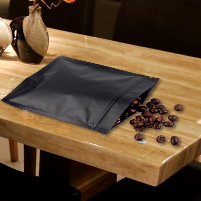 100 Pack Mylar Bags 6.3 x 9.4 Inches Resealable Smell Proof Bags for Storage Foil Pouch Bags Matte Black