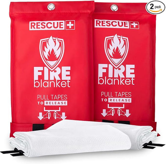 Rescue+ Emergency Fire Blankets ??2 Pack, 40??x 40??Fiberglass Flame Retardant Safety Blanket for Home, Kitchen, Workplace, Travel, Camping, and Car Emergencies