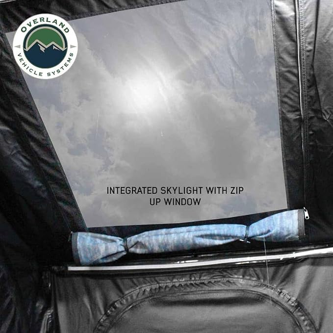 Overland Vehicle Systems XD Sherpa Soft Shell Aluminum Hard Shell Hybrid Roof Top Tent with Blackout Kit - Grey Body & Black Rainfly