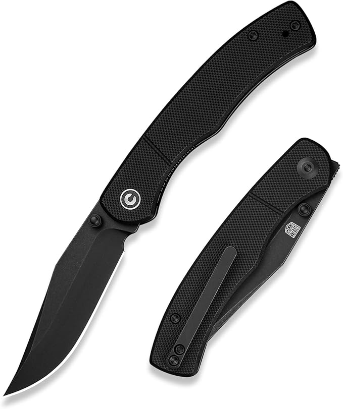 CIVIVI Clingman EDC Pocket Folding Knife with Titanium Reversible Clip, 2.99" Nitro-V Blade G10 Handle Liner Lock Knife, Gift for Men Women C23065-1 (Black)