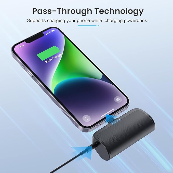 [2 Pack]Mini Portable Charger for iPhone,5200mAh Ultra-Compact Fast Charging Power Bank Cordless Cute Small Battery Pack Compatible with iPhone 14/14 Pro Max/13/13 Pro/12/11/XR/8/7/6(Black+Black)