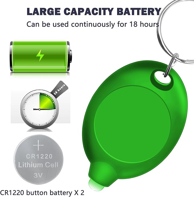 Mini LED Keychain Flashlight, 12 Lumen Ultra Bright Green Light, Portable Pocket Torch with Green Shell, 6-Pack