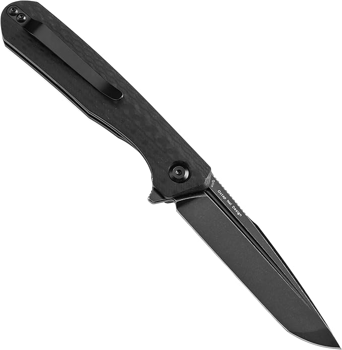 KANSEPT Qilin Pocket Knife,3.24'' Blackwash 154CM Sharp Tanto Blade, Black Carbon Fiber & G10 Handle for Edc, Flipper and Liner Lock with Double-Sided Clip, Men Camping Survival Folding Knives T1047T1