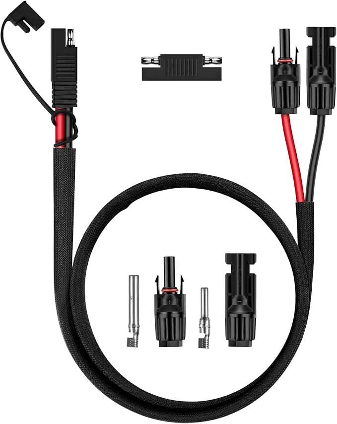 iGreely Solar Panel Connector Cable, 10AWG SAE to Male & Female Adapter PV Extension Cable Wire for RV Solar Panel DC Power Battery Charger with SAE Polarity Reverse Adapter