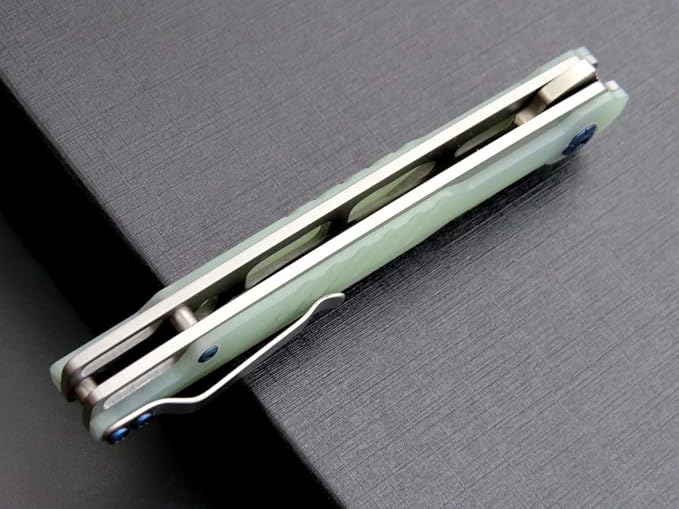 Eafengrow EF942 EDC Folding Knife, D2 Steel Blade Titanium Plating & G10 Handle,Pocket Clip with Frame Lock EDC Pocket Flipper Knife for Camping Hiking Survival Outdoor(Jade)