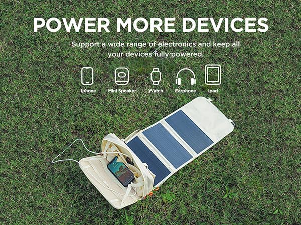 Litheli 24W Portable Solar Panel Charger with Bag, Foldable USB-C & USB-A Solar Power Bank for Phone, Camping, Hiking, RV, Emergency Use, IP68 Waterproof with Adjustable Kickstand