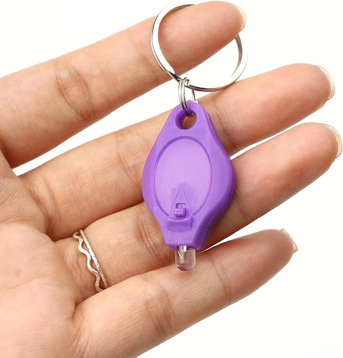 9PCS LED Flashlight Keychain Ring, Mini Small White Rows Ultra High Bright Tiny Micro UV Lighting Squeeze Penlight Button Bulk for Name Tag Pocket Emergency, Nurses Badge Reel Zipper, Multicolor Shell
