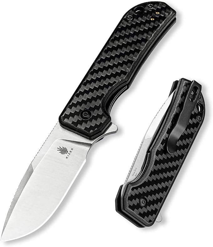 Kizer Nice Guy Pocket Folding Knife, 2.84" 154CM Blade, Lightweight Sharp Camping and Hiking Knife, G10 Carbon Fiber Handle, Liner Lock Flipper Knives V3011C1