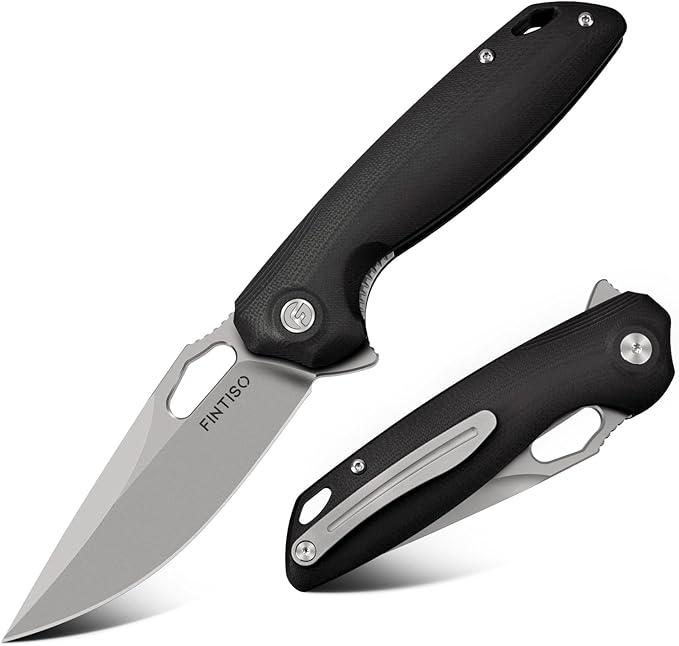 FINTISO Pocket Knife 3.38" Folding Knife Premium 14C28N Blade G10 Handle, Camping Survival Hiking Knife, Best Gift for Men Women, Atlas Series