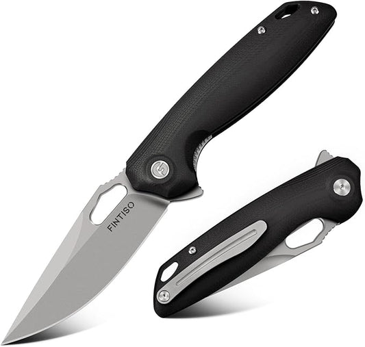 FINTISO Pocket Knife 3.38" Folding Knife Premium 14C28N Blade G10 Handle, Camping Survival Hiking Knife, Best Gift for Men Women, Atlas Series