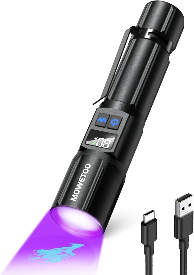 Black Light Flashlight 395NM, UV Light USB C Rechargeable with LCD Display, Zoomable Woods Lamp 2N1, Blacklight for Pet Urine Detection, Resin Curing, Rocks, Travel, Minerals, Scorpion, Glass, Leak