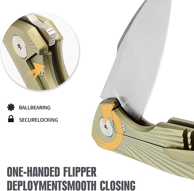 Folding Pocket Knife,EDC Knife,M390 Steel Blade,Titanium Carbon Fiber Handle,Tactical/Outdoor Camping/Survival/HuntingKnife (Golden)