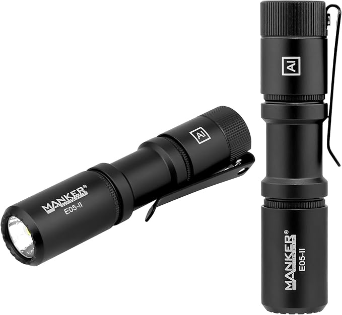 Manker E05 II High Output EDC Flashlight Eeay to Carry, for Camping, Hiking (Black, 1300 Lumens 6500K Cool White)