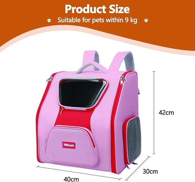 Cat Backpack, Comfortable Dog Backpack for Travel Hiking and Camping, Breathable Pet Backpack, Airline Approved Cat Travel Bag(Red)