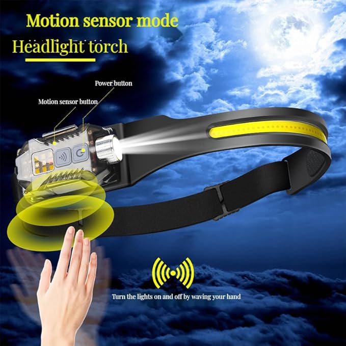 2-in-1 LED Headlamp Rechargeable, Sensing COB Headlamp Flashlight, IP65 Waterproof Magnetic 9 Modes Head Light for Adults Night Running Camping, Fishing, Hiking, Repair and Gift (Orange)