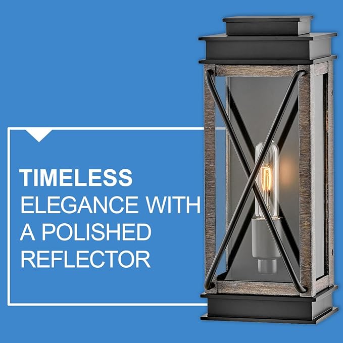 Hinkley Montecito Single Light Wall Mount Outdoor Lantern - Aluminum, Clear Glass, Hidden Mounting Hardware, Polished Aluminum Reflector - Black Finish with Driftwood Gray Accent