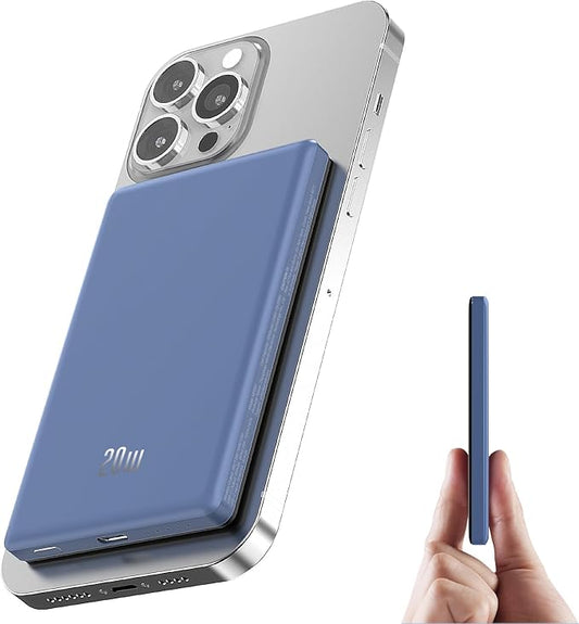 for Magsafe Battery Pack, Ultra Slim Wireless Portable Charger 5000mAh, 20W PD Magnetic Power Bank Fast Charging USB C in&Out Powerbank for iPhone 16/15/14/13/12 Mini Plus Pro Max,Blue