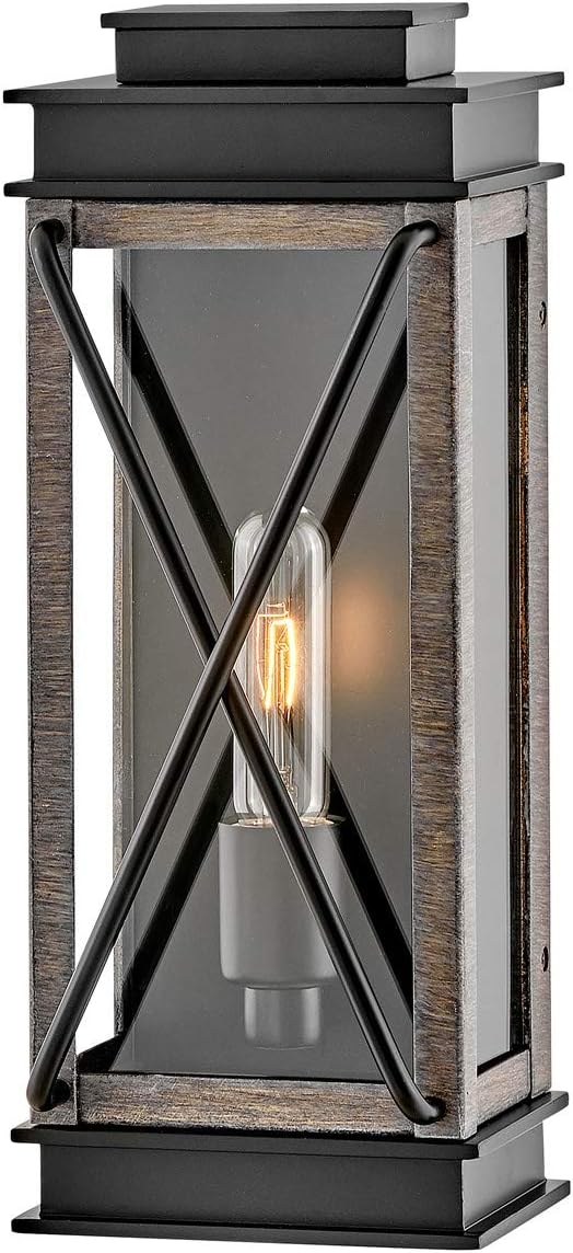 Hinkley Montecito Single Light Wall Mount Outdoor Lantern - Aluminum, Clear Glass, Hidden Mounting Hardware, Polished Aluminum Reflector - Black Finish with Driftwood Gray Accent