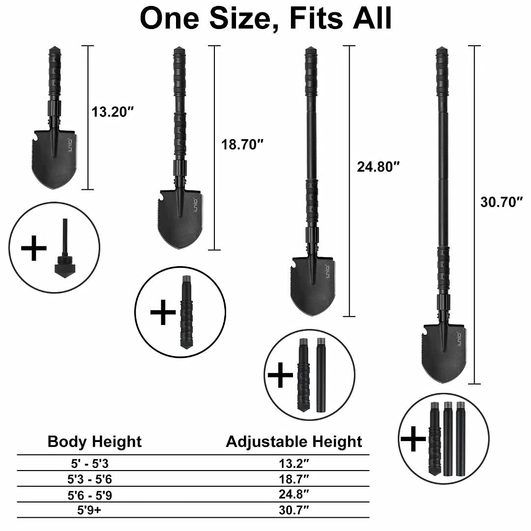 iunio Folding Camping Shovel 31in, Heavy-Duty Carbon Steel Survival Shovel
