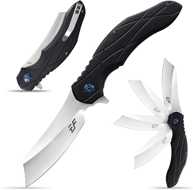 Eafengrow EF919 Folding Knife with Pocket Clip D2 Steel Blade G10 Handle Scales EDC Tool Outdoor Knives for Camping Fishing Hiking(Black)