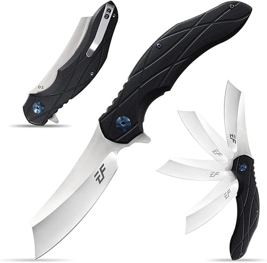 Eafengrow EF919 Folding Knife with Pocket Clip D2 Steel Blade G10 Handle Scales EDC Tool Outdoor Knives for Camping Fishing Hiking(Black)