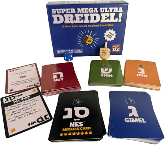 Super Mega Ultra Dreidel - Card Game Adds a New Spin on an Ancient Tradition - Family Holiday Fun for 2-6 Players Age 7+