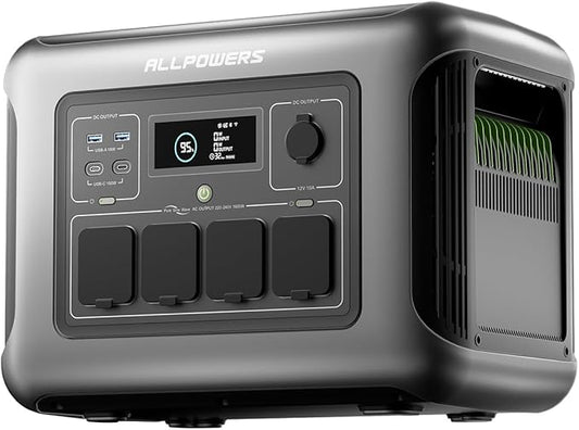 [2025 New Model] ALLPOWERS R1500 LITE Portable Power Station, 1056Wh LiFePO4 Battery Backup w/ 4 1600W (3200W peak) AC Outlets, 0-80% in 40 Min, 35dB UPS Solar Generator for Camping, RV, Home Use
