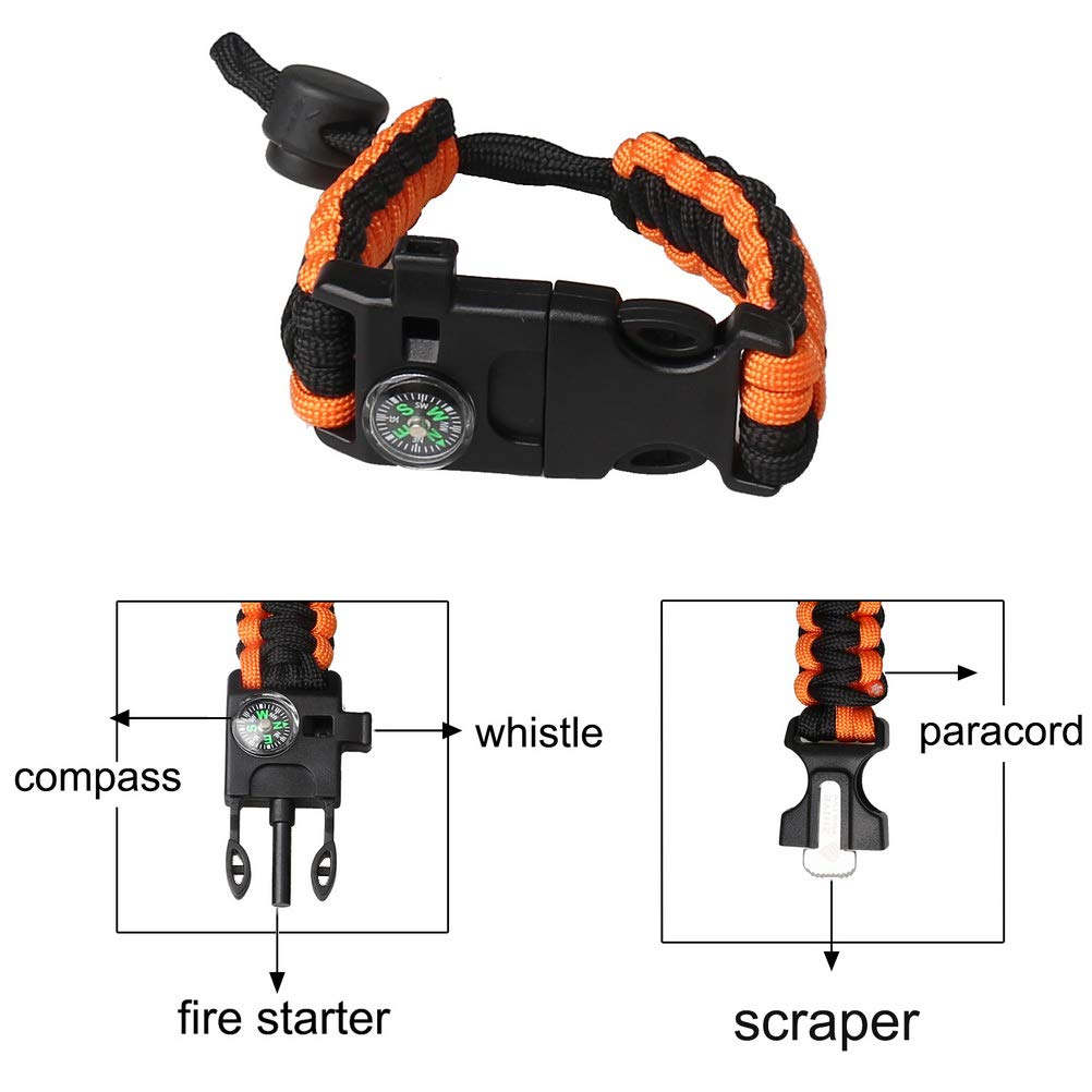 ZHIYE Pimoys 2 Pack Survival Paracord Bracelet Flint Fire Starter Scraper Compass Wilderness