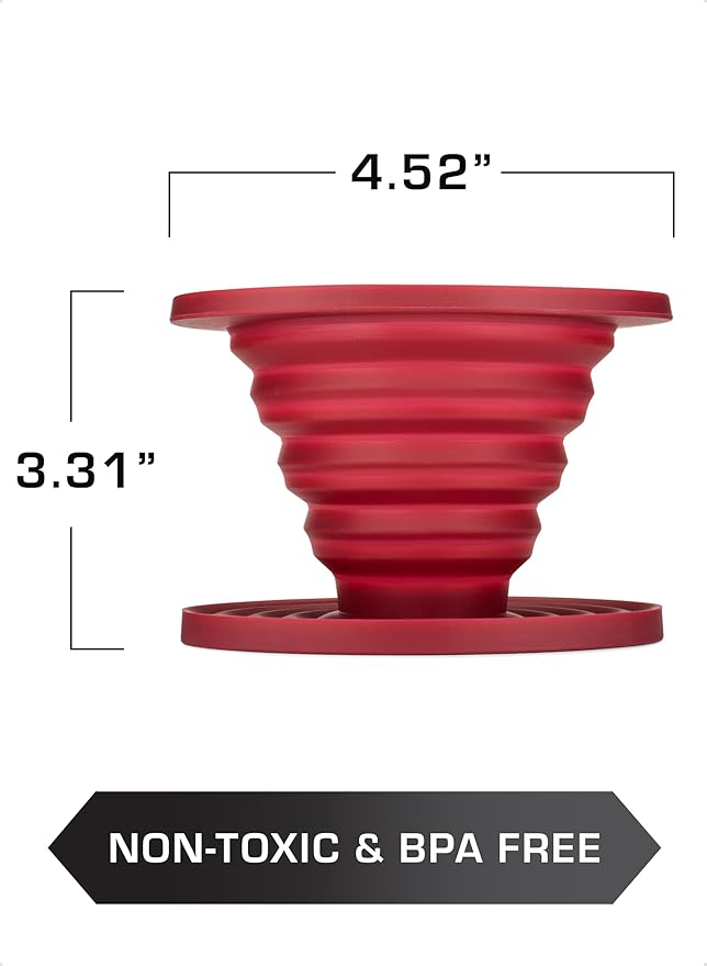COLETTI Sierra Camping Pour Over Coffee Dripper — Collapsible Pour Over Coffee Dripper — Includes Pack of Paper Filters [Red, Pack of 2]