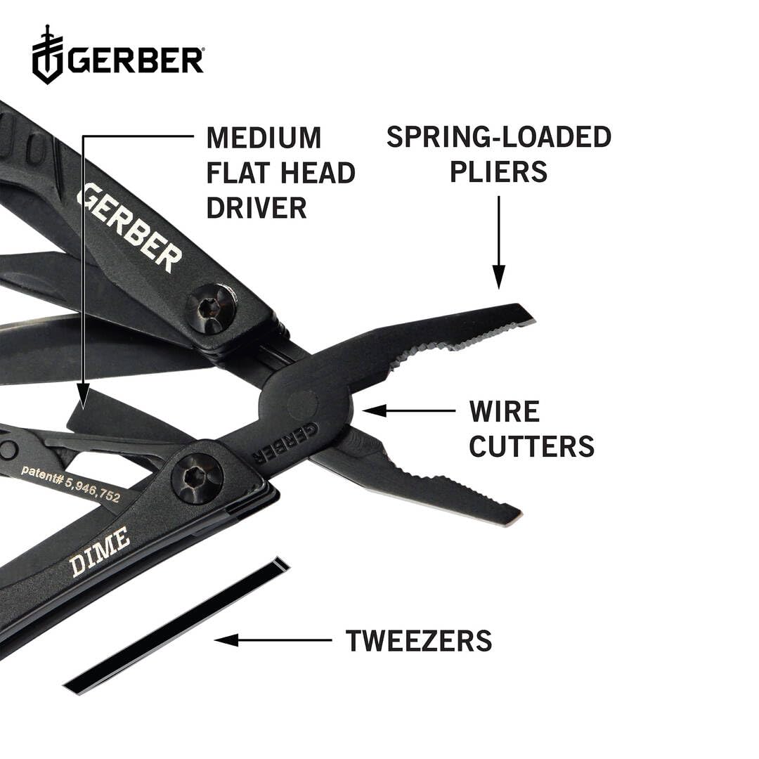 Gerber Dime 12-in-1 Mini Multitool Pliers, Pocket Knife,Bottle Opener,Black