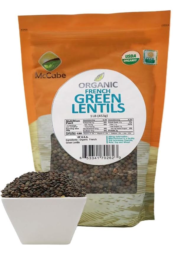 McCabe Organic French Green Lentils - Green Lentils Organic | Rich with Fiber & Minerals | USDA and CCOF Certified | Packed in USA | 1Lbs