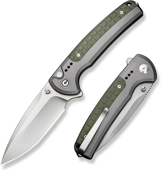 CIVIVI Folding Pocket Knife, Sentinel Strike II Utility Knife with Glass Breaker, 3.7" Nitro-V Blade Aluminum Handle, EDC Knife for Outdoor Survival Hunting Hiking Camping C22025D-2, Green